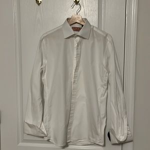 Thomas Pink white mens dress shirt slim fit 15.5 neck, French cuffs